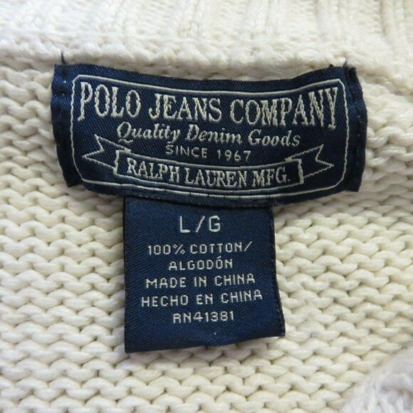 Vintage Ralph Lauren Polo Jeans Co Mens L Ivory White 1/4 Zip Pullover Sweater - Picture 9 of 9